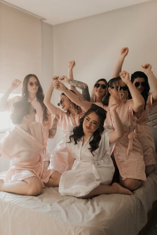 Bridesmaids celebrating together