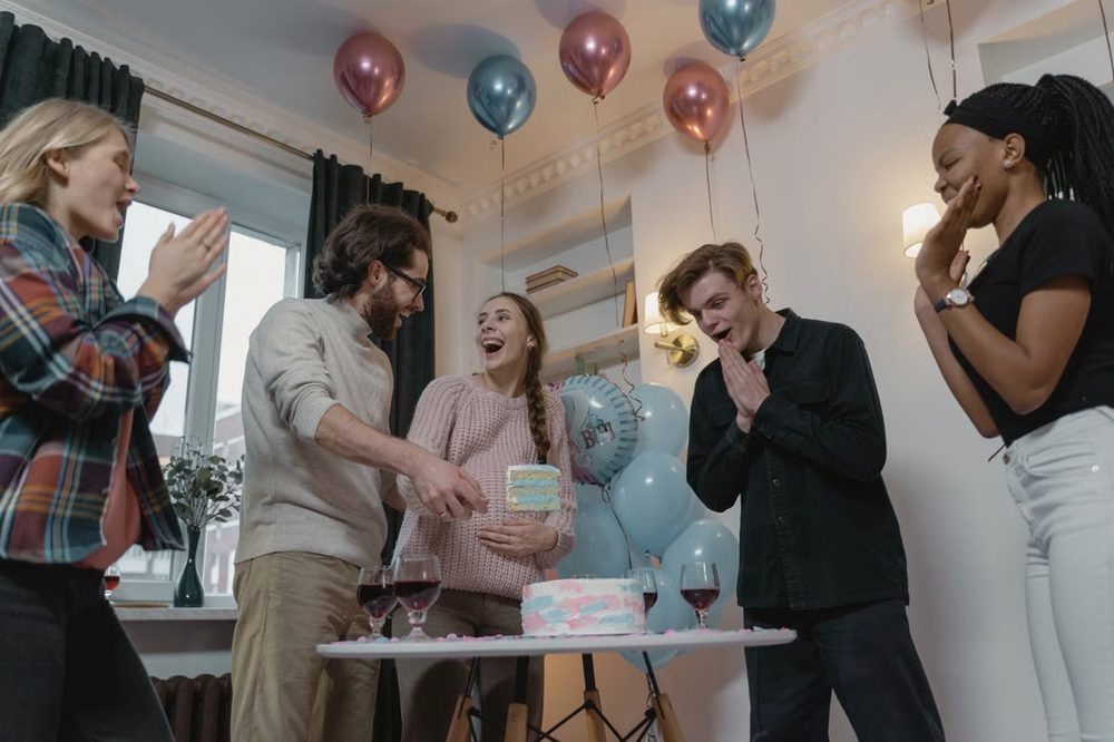 A gender reveal celebration
